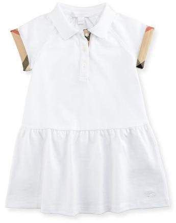 Burberry Cali Smocked Raglan Polo Dress, White, Size 6M